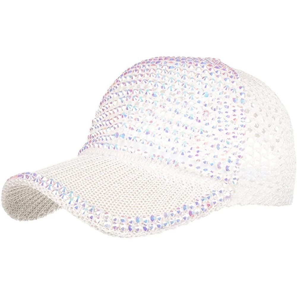 White Bling Baseball Cap with Diamond Design Adjustable Sports Cap Breath…